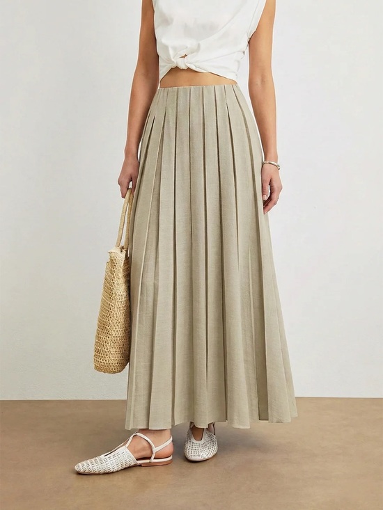 Commense Dresses & Skirts - Elastic Waist Pleated Midi Skirt